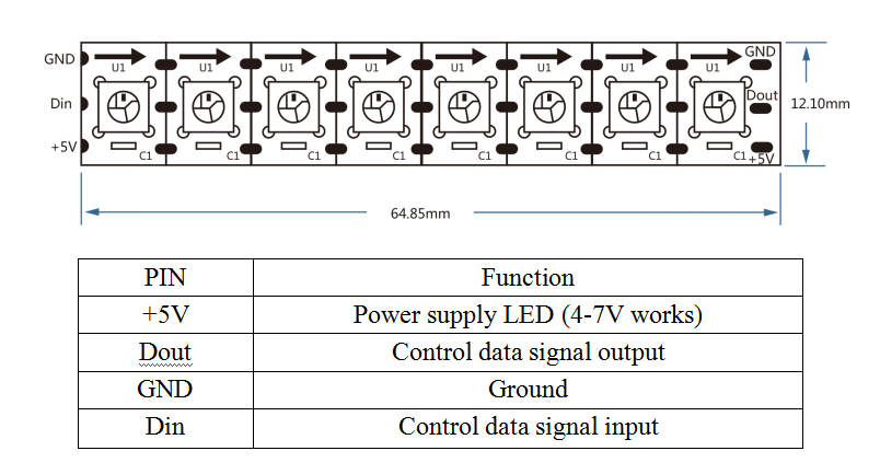 Stick - 8 x WS2812 5050 RGB LED