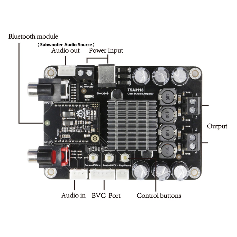 kort Øjeblik peeling 2 x 50W Class D Bluetooth Audio Amplifier Board - TSA3118